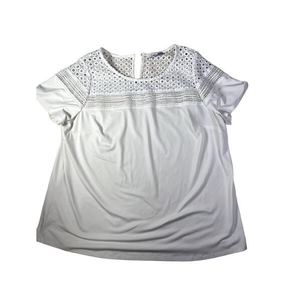 Dex White Blouse Women's Size 1x Open Knit Coastal Grandma Lagenlook Casual - Picture 1 of 9